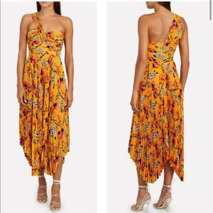 ALC Aurora Pleated one shoulder dress printed size 0 maxi/midi dress gown orange